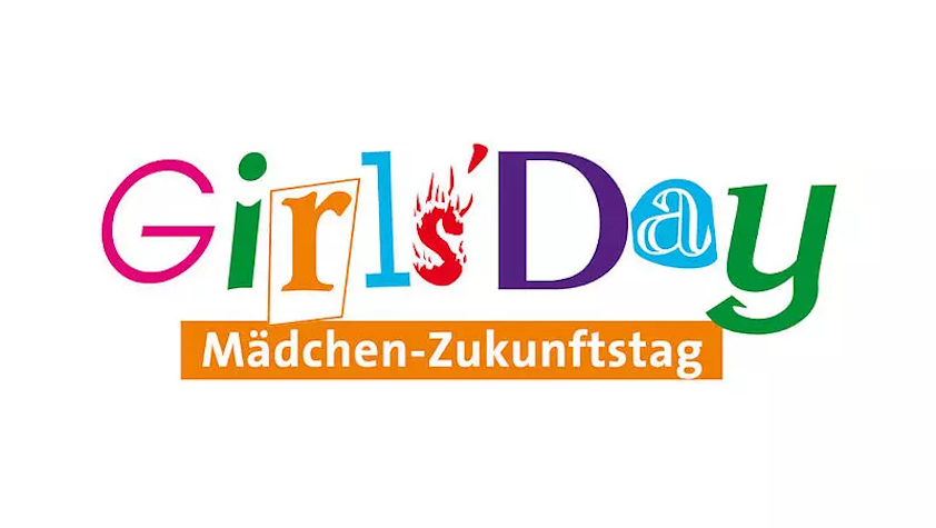Bunter Girls'Day-Schriftzug auf weißem Grund