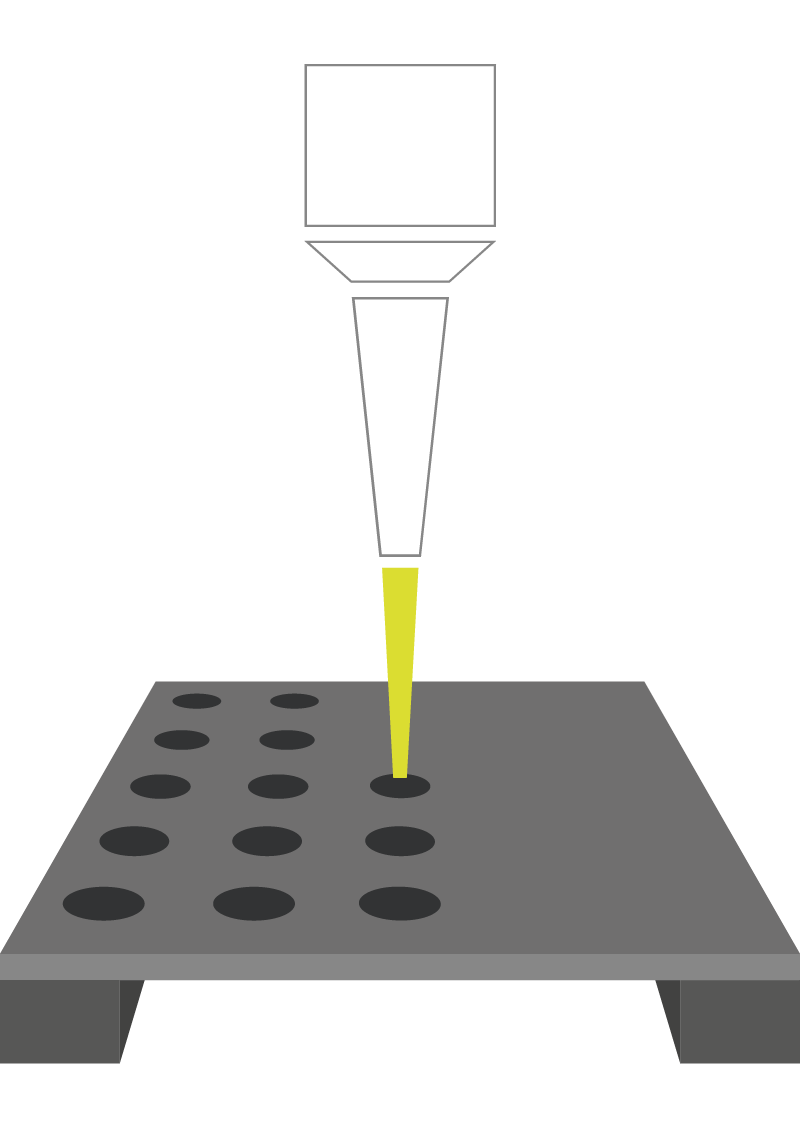 Grafik, die den Laserschneidprozess in einem Material darstellt